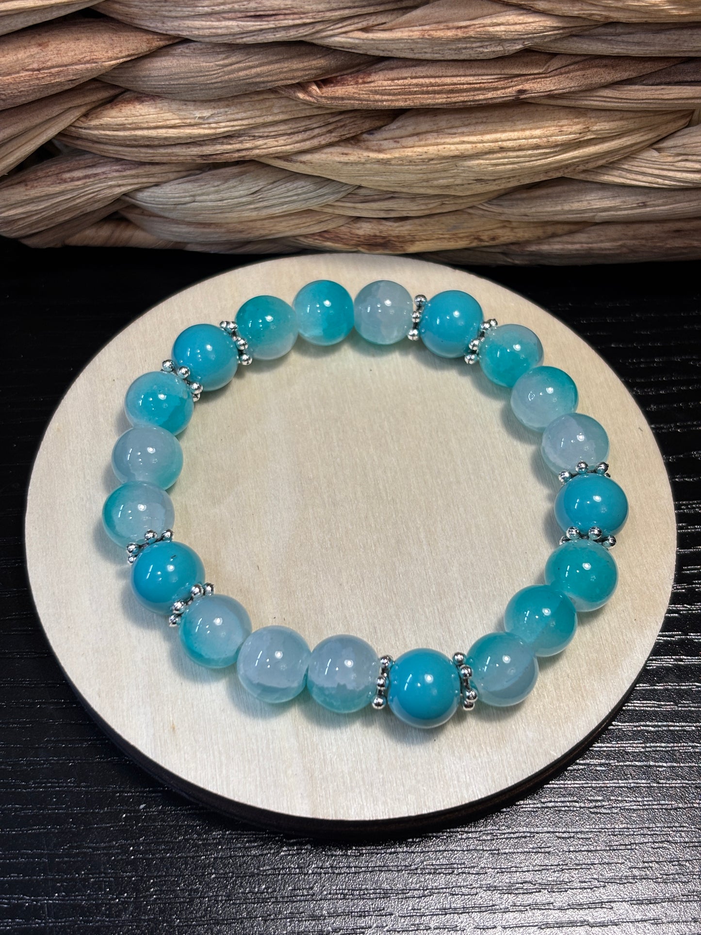 "Teal Waters" - Handmade Glass Beaded Stretch Bracelet