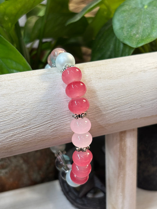 "Pops of Pink" - Handmade Glass Beaded Stretch Bracelet