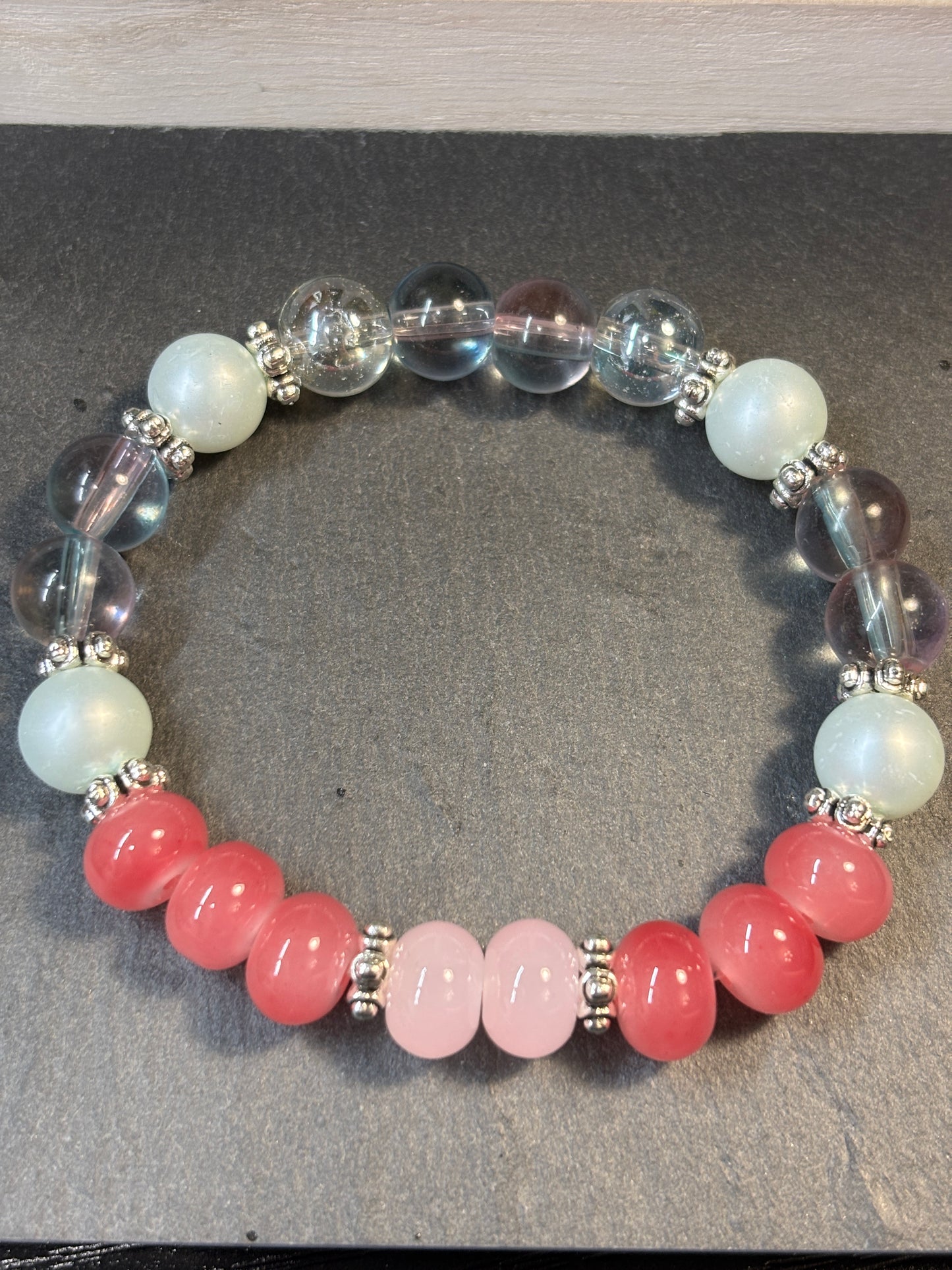 "Pops of Pink" - Handmade Glass Beaded Stretch Bracelet
