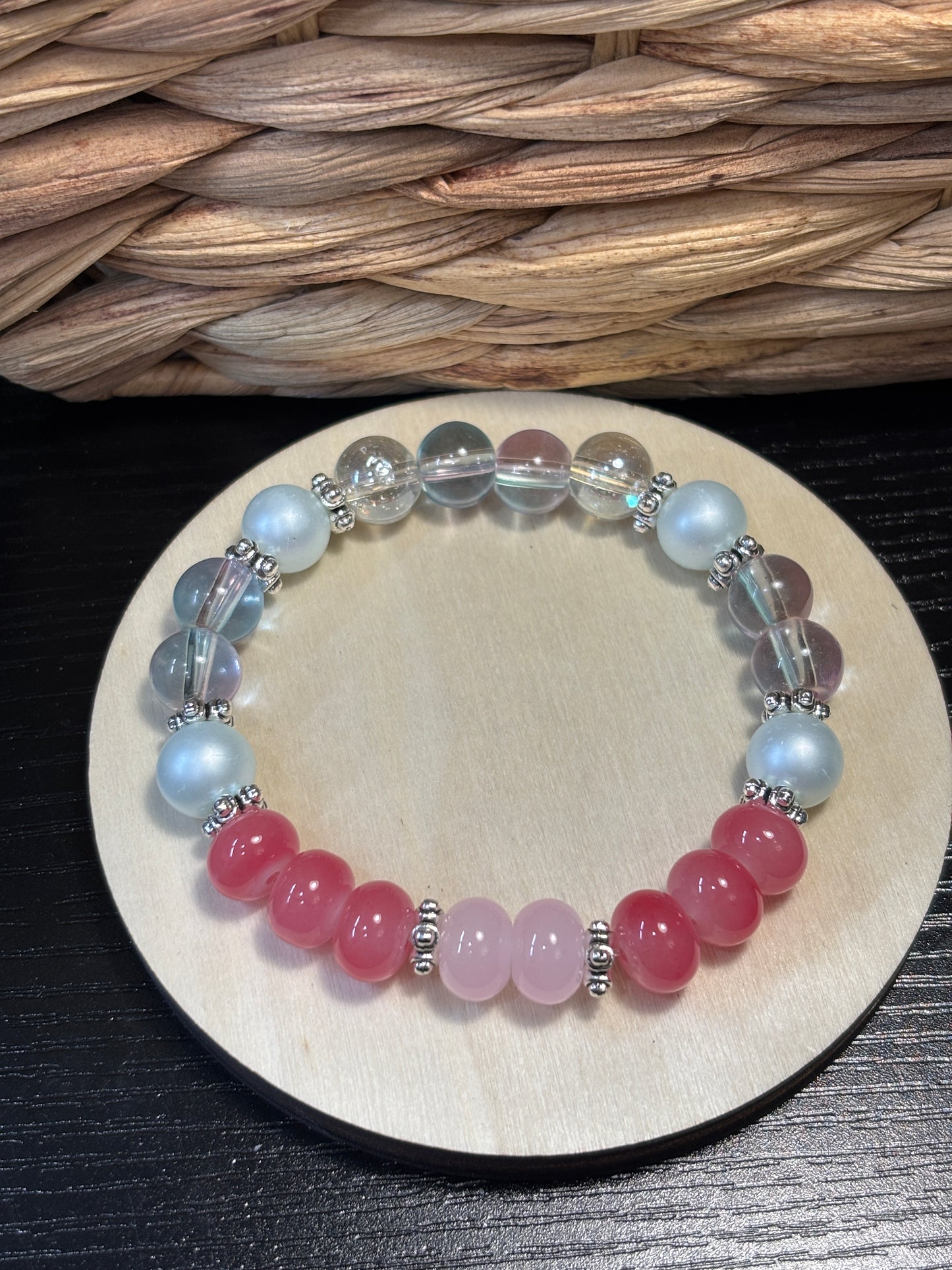 "Pops of Pink" - Handmade Glass Beaded Stretch Bracelet