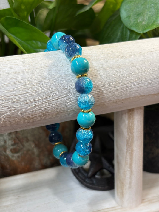 "Caribbean Gold" - Handmade Glass Beaded Stretch Bracelet