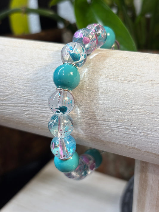 "Artist Teal II" - Handmade Glass Beaded Stretch Bracelet