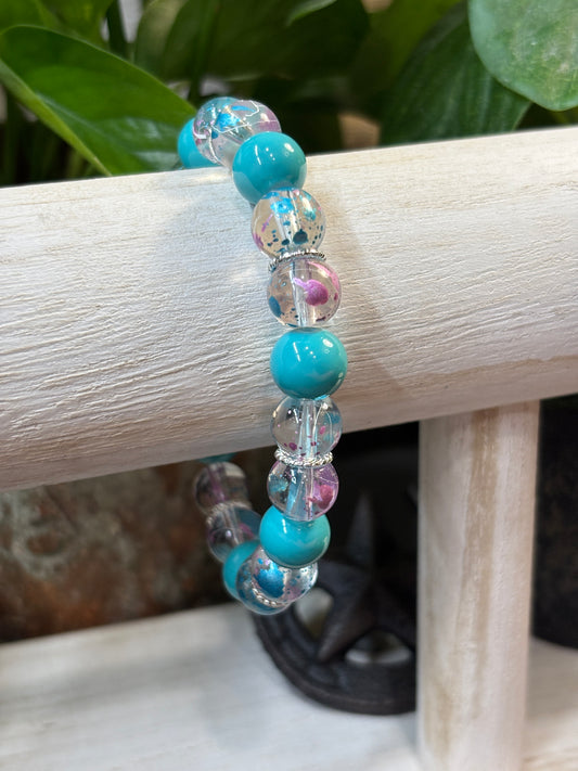 "Artist Teal" - Handmade Glass Beaded Stretch Bracelet