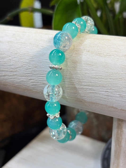 "Sea Spray II" - Handmade Glass Beaded Stretch Bracelet