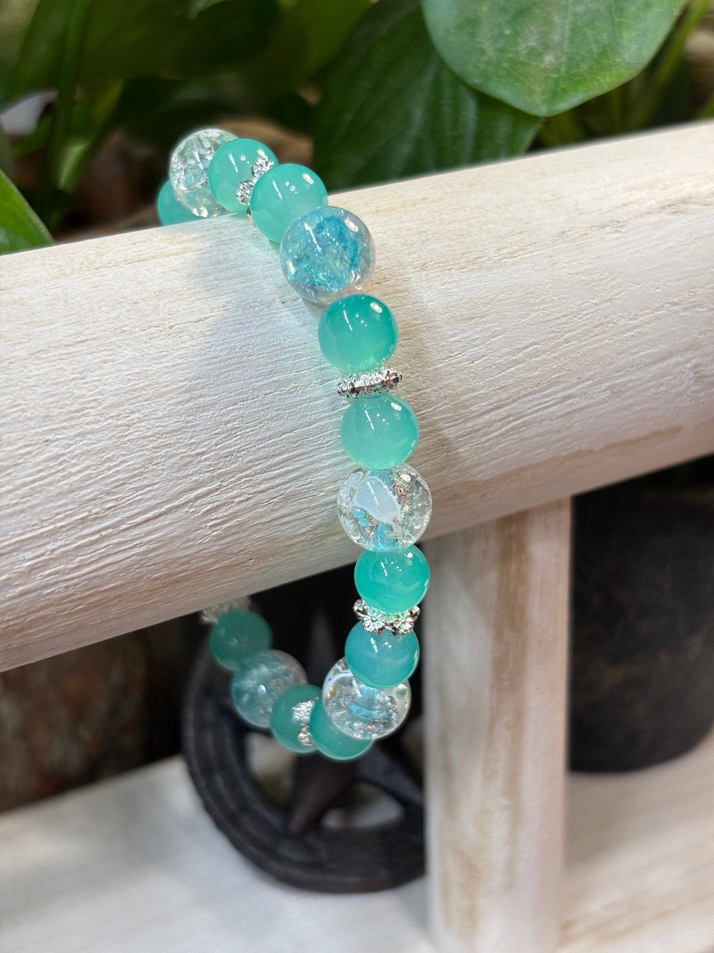 Sea Spray II  Handmade Glass Beaded Stretch Bracelet - 2