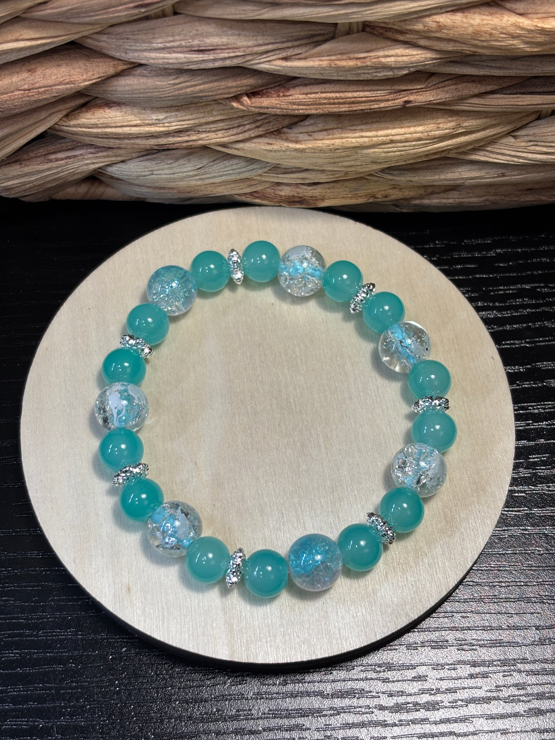 Sea Spray II  Handmade Glass Beaded Stretch Bracelet - 4