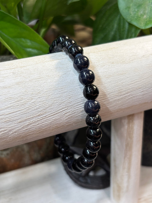 "Blue Black" - Handmade Glass Beaded Stretch Bracelet